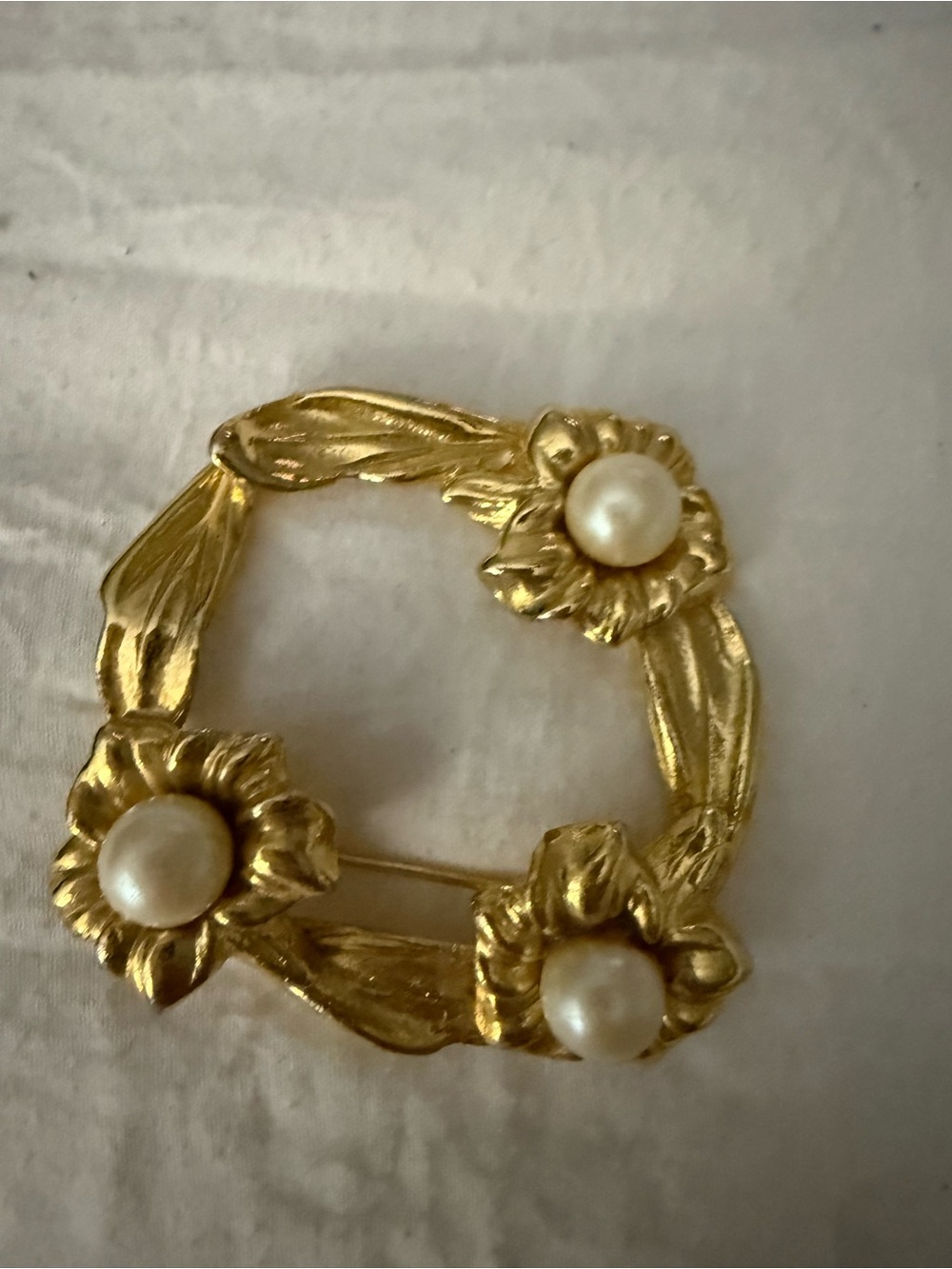 Gold Floral Pearl Wreath Brooch - Women's Jewelry